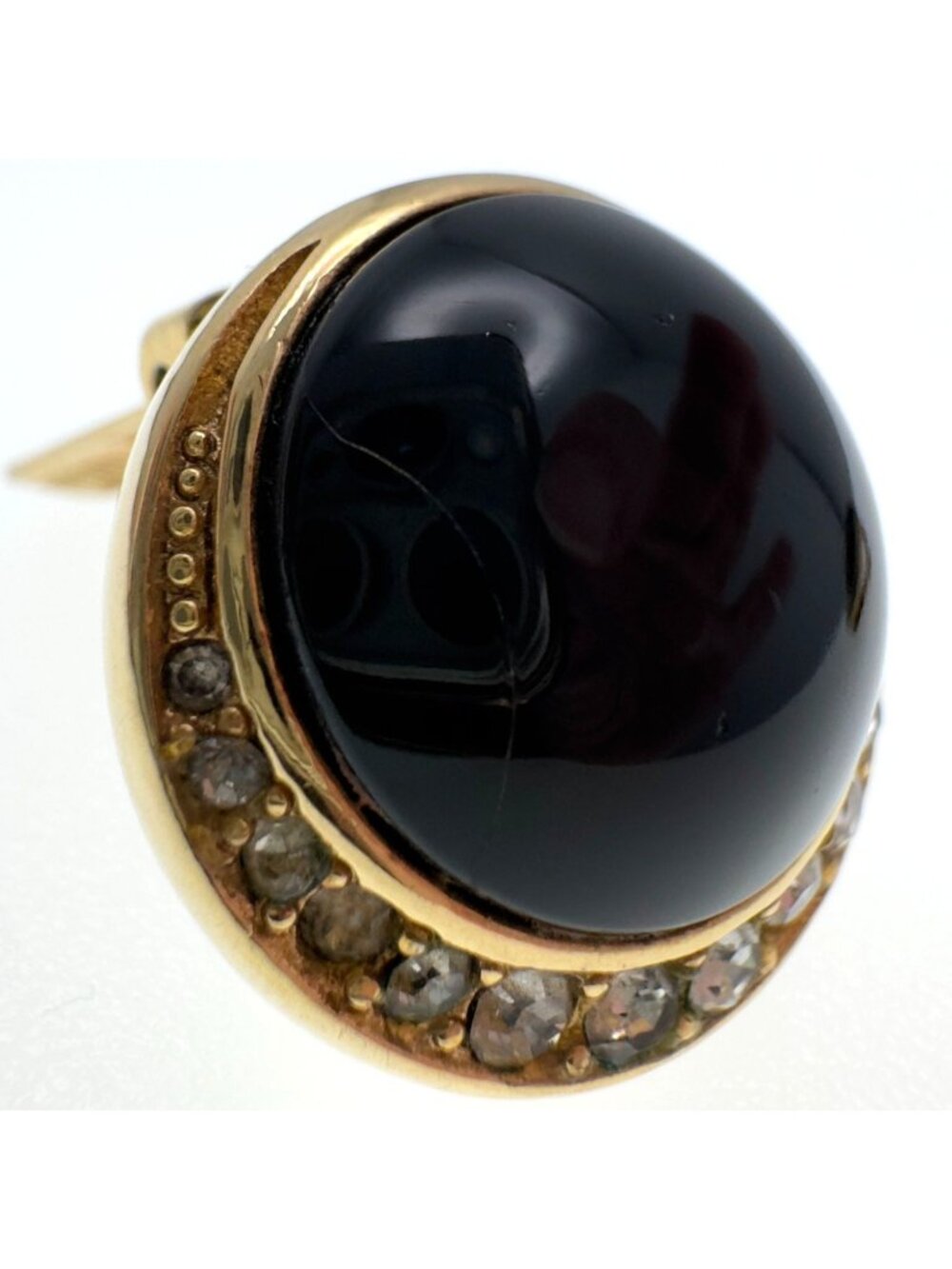 Authentic Dior Vtg 80s Black Onyx-Style Halo Clip-On Gold-Tone Crystal Earrings - Picture 10 of 11